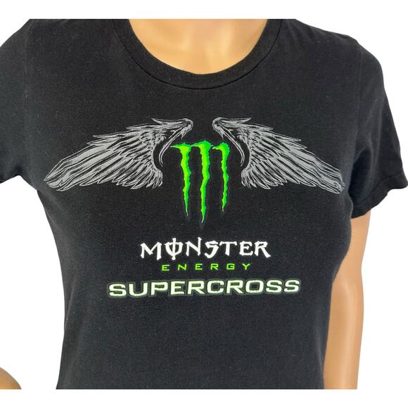 Vintage Y2K Monster Energy Supercross Shirt Black Motocross Wings Women's Size M - Picture 8 of 11
